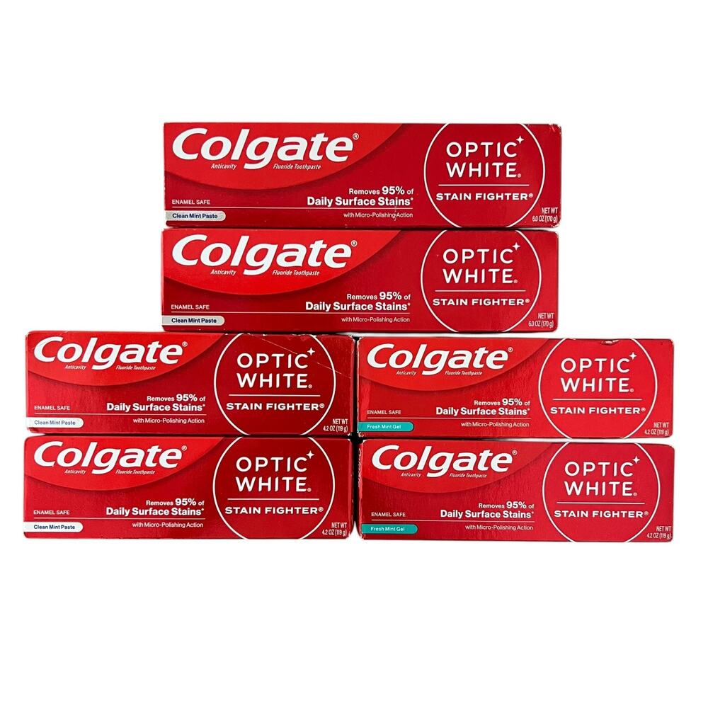 LOT 6 Colgate Optic White Stain Fighter Toothpaste Fresh/Clean Mint 4.2 oz/6 oz